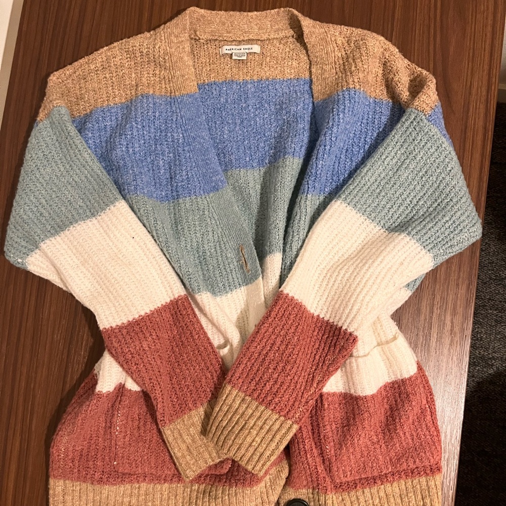 American Eagle Colorblock Tight Knitting Long Sleeve Cardigan Sweater